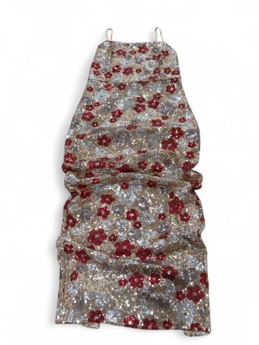 Embellished Floral Sequin Midi Dress - Red & Gold - Picture 2 of 4